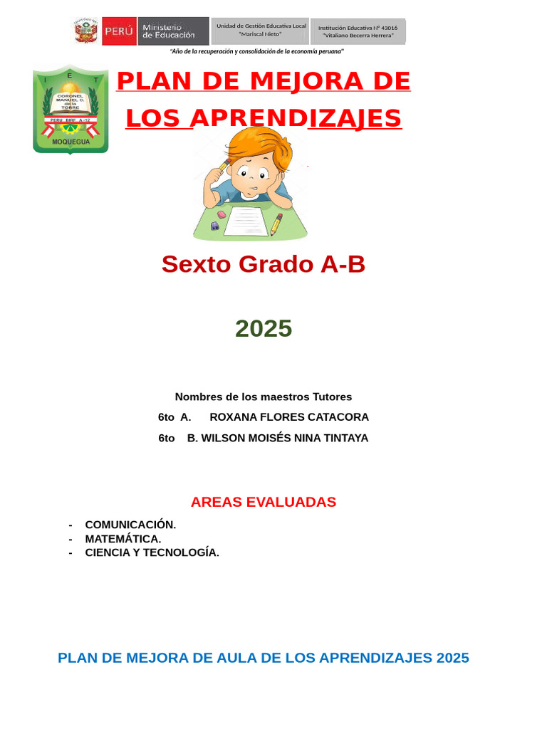 Plan de Mejora Educativa 2025 Perú | PDF | Aprendizaje | Enseñando
