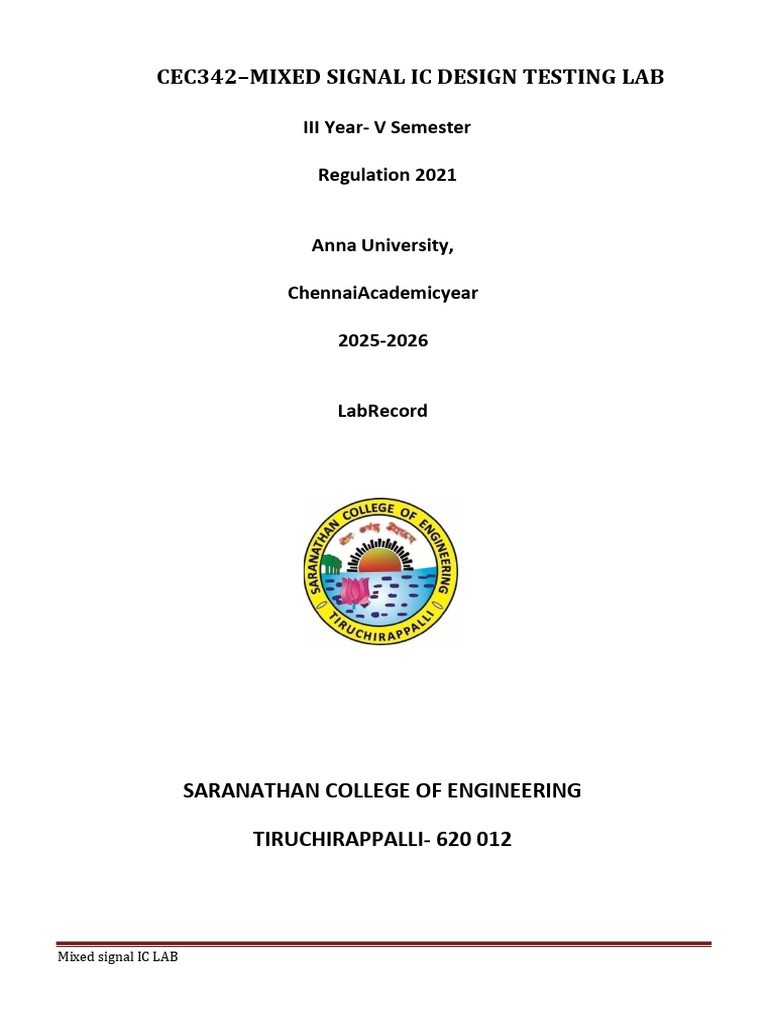 Mixed Signal IC Design Testing MANUAL | PDF | Electrical Engineering ...