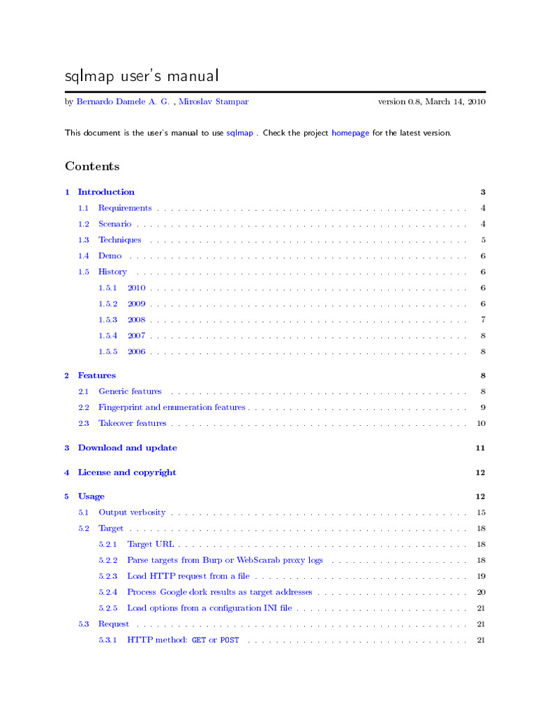 Sqlmap User's Manual | PDF | Databases | Sql