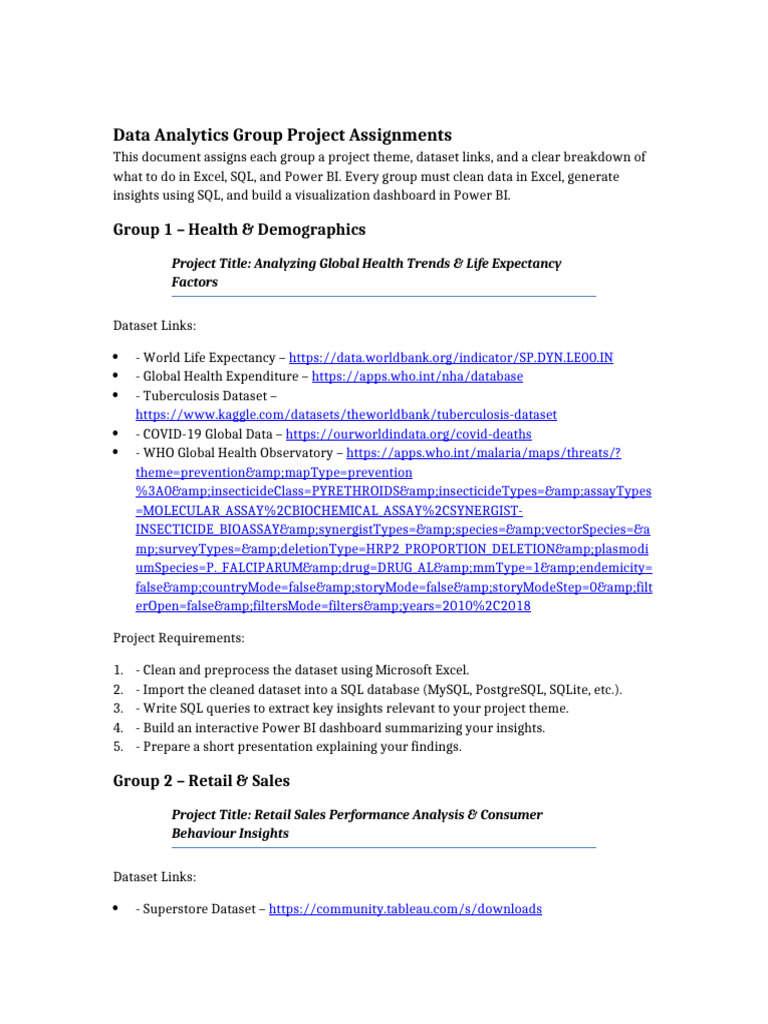 Data Analytics Project Assignments Guide | PDF | Databases | Postgre Sql