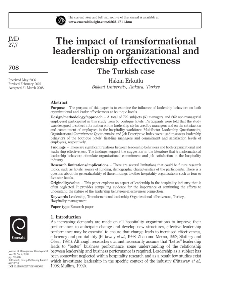The Impact of Transformational Leadershi | PDF | Job Satisfaction ...