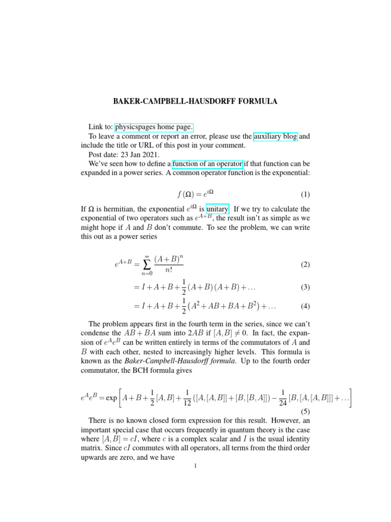 Baker-Campbell-Hausdorff Formula Explained | PDF | Applied Mathematics ...