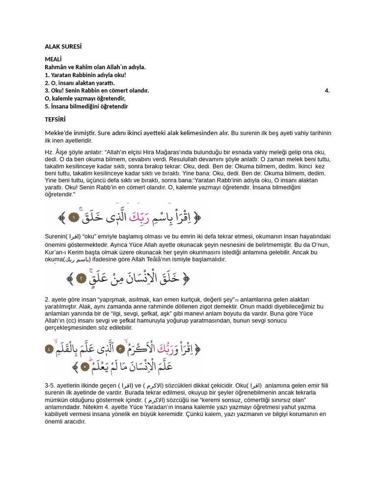 Alak Suresi Tefsir | PDF