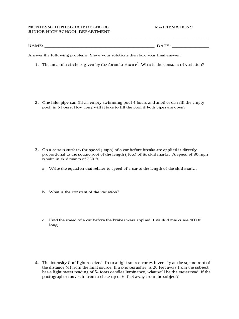 Junior High Math Problems and Solutions | PDF