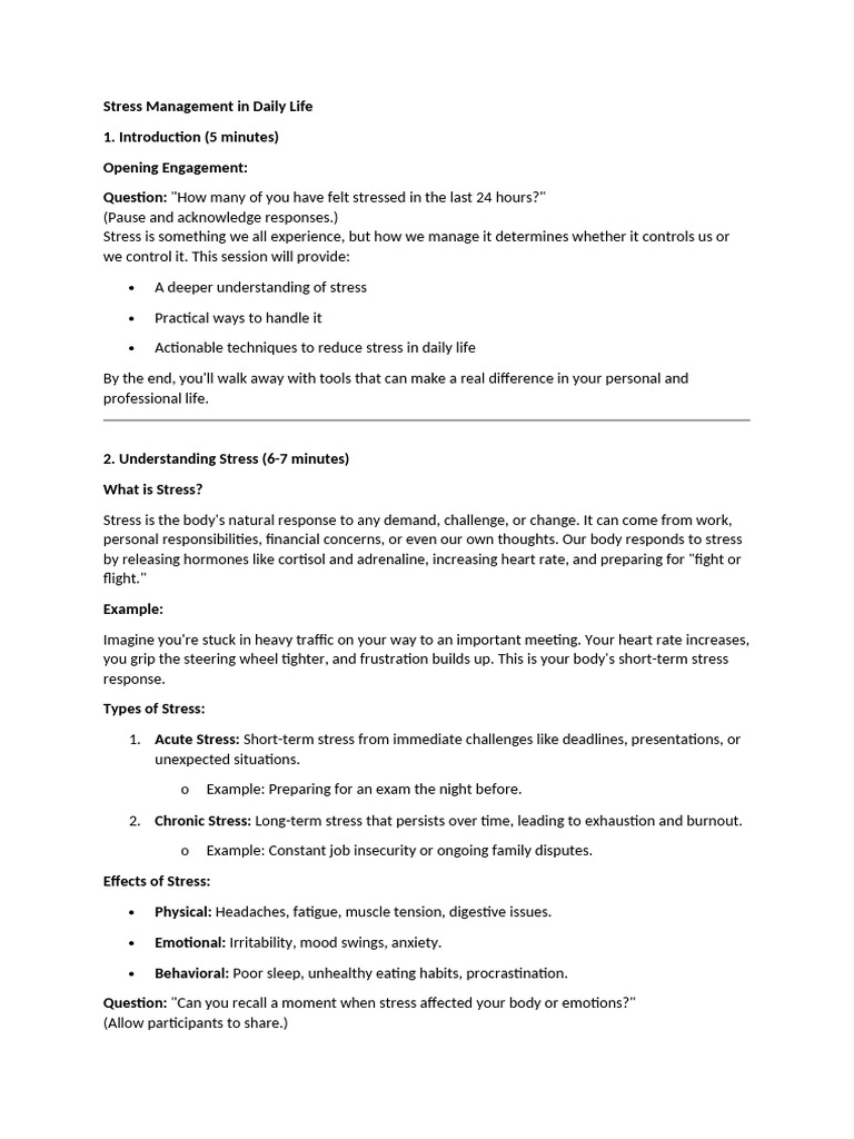 Daily Stress Management Techniques | PDF | Stress (Biology ...