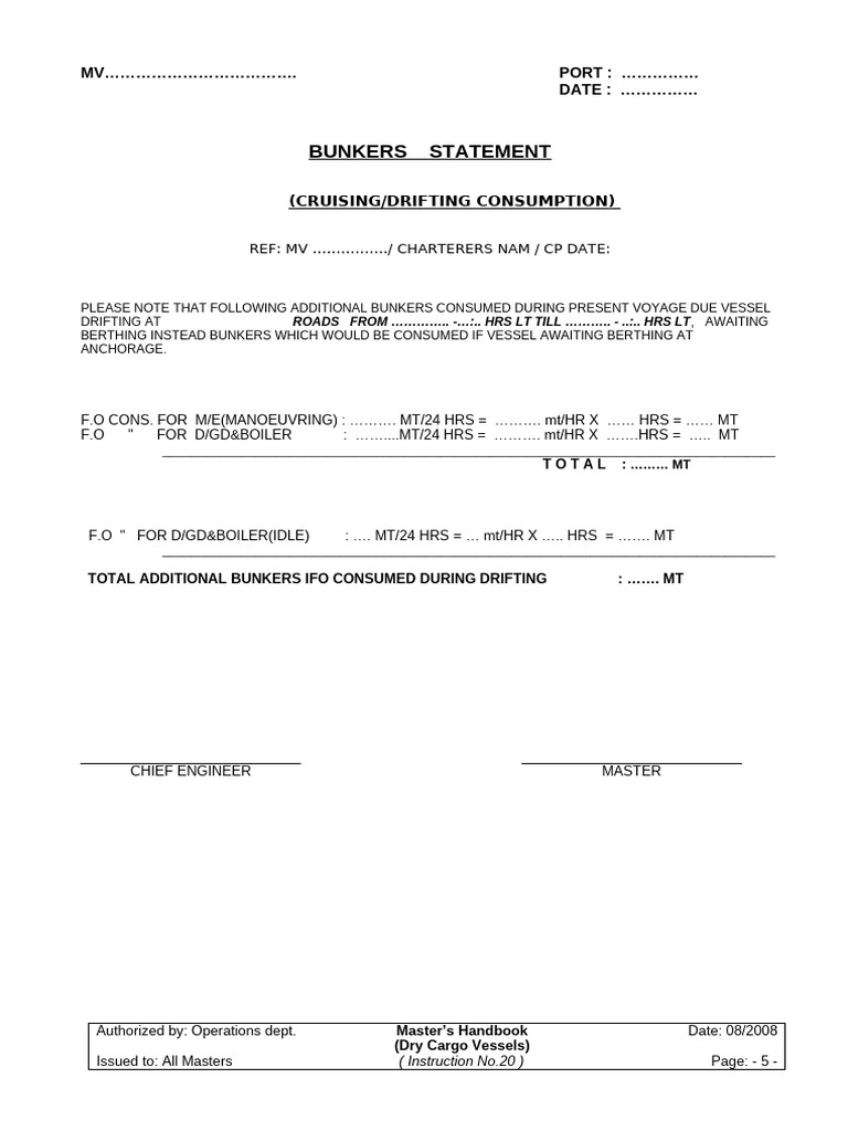 Bunker Consumption Report for Drifting | PDF