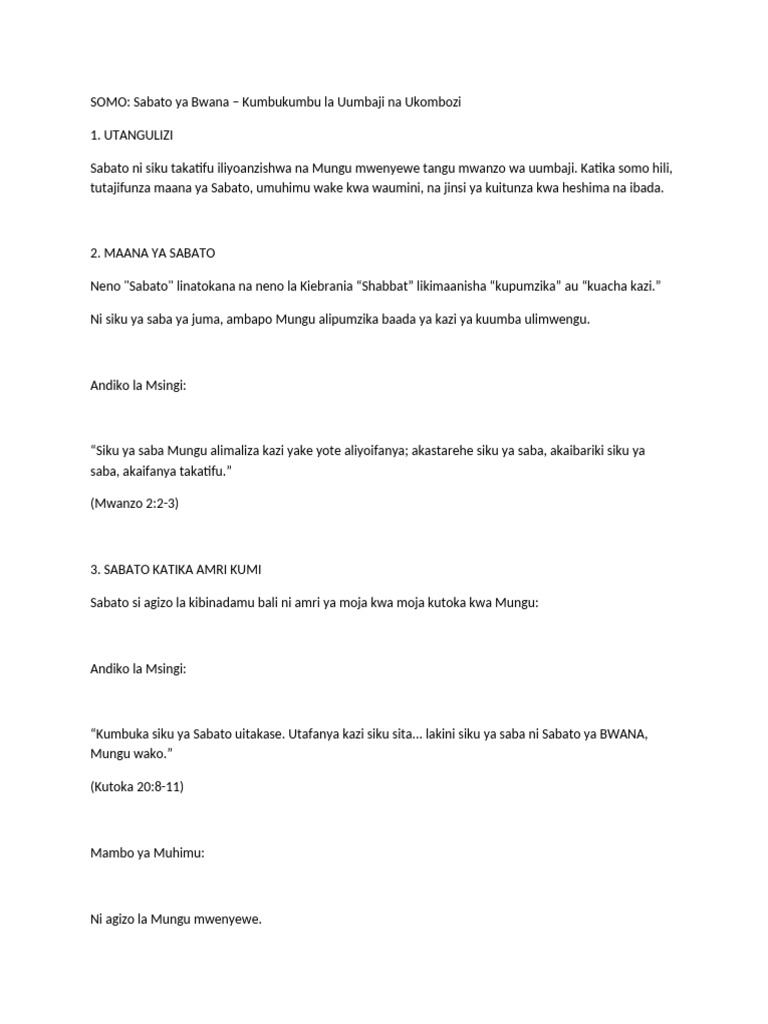 Sabbato Ya Mungu | PDF