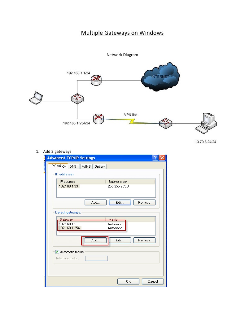 Configuring Multiple Gateways on Windows | PDF