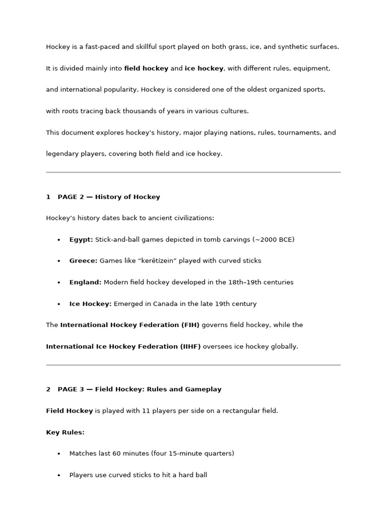 History and Rules of Hockey Explained | PDF | Ice Hockey | Variations ...