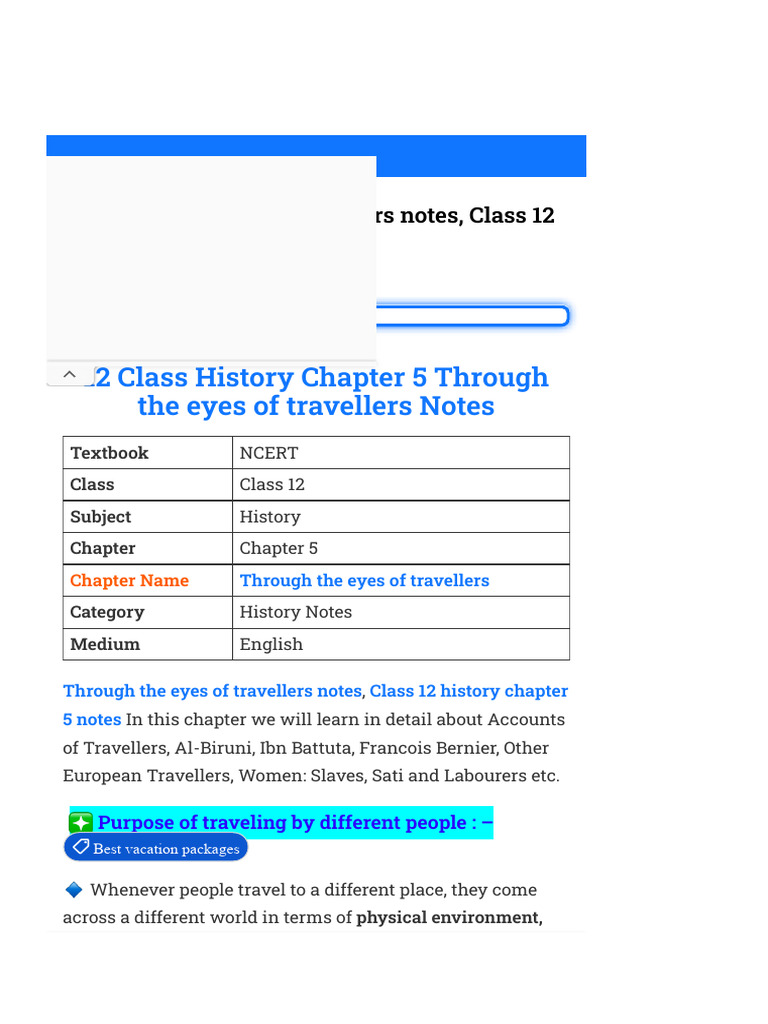 Class 12 History: Traveller Accounts Notes | PDF | Caste