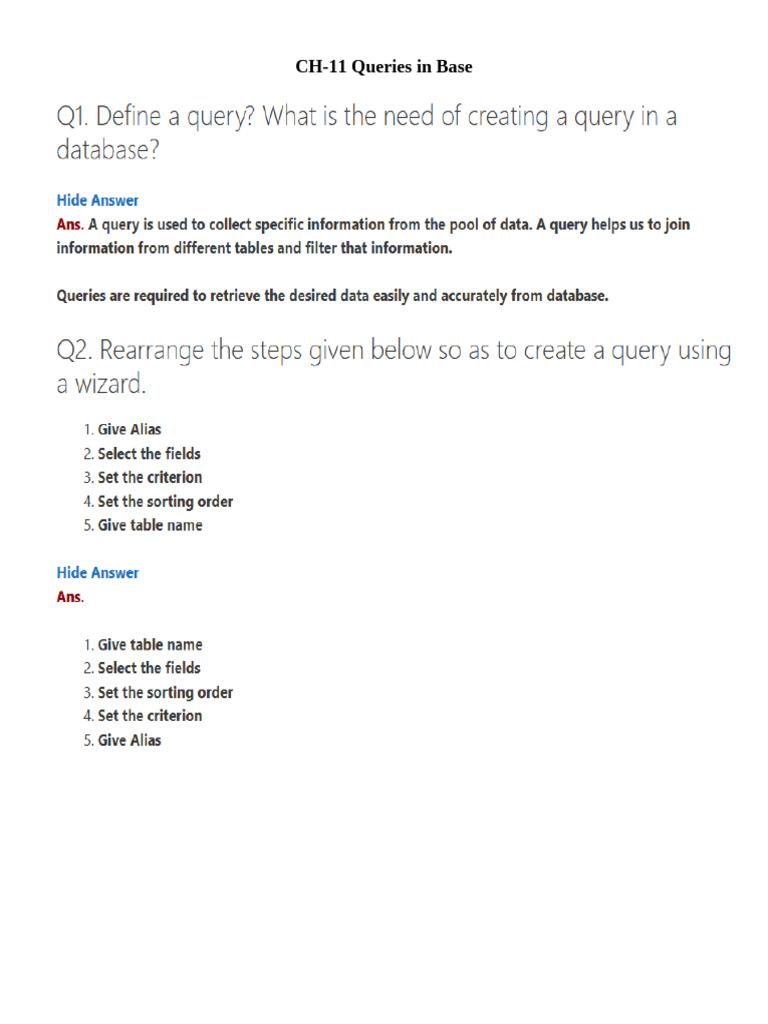 CH-11 Queries in Base | PDF