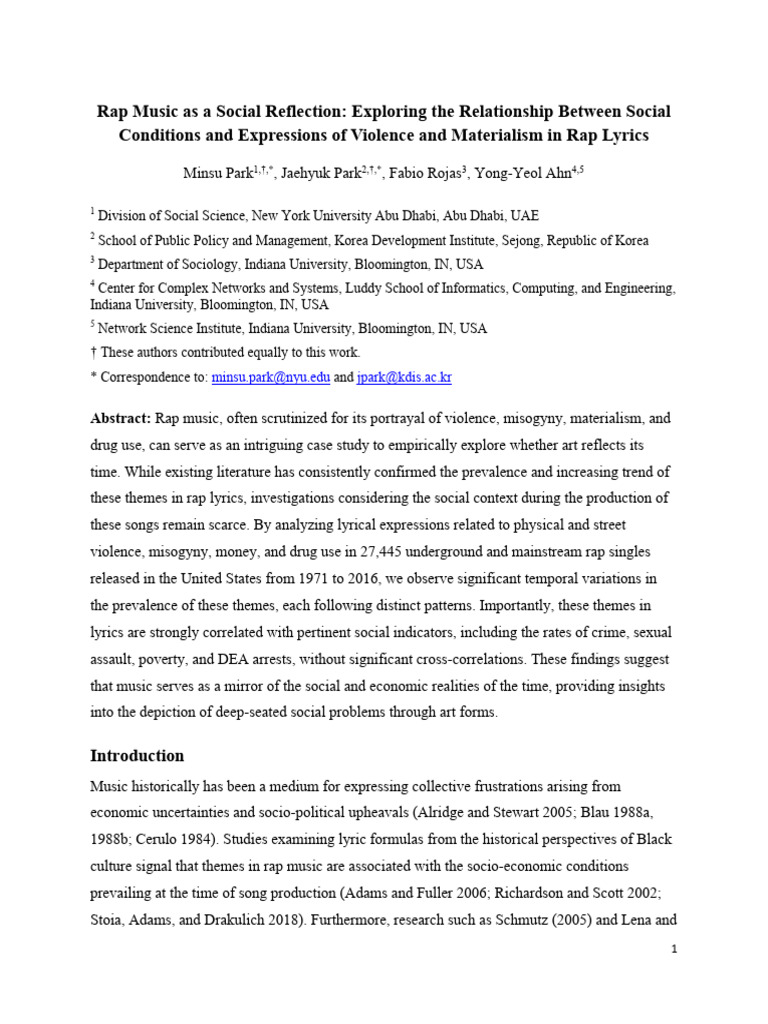 Rap Music As A Social Reflection - Exploring The Relationship Between ...