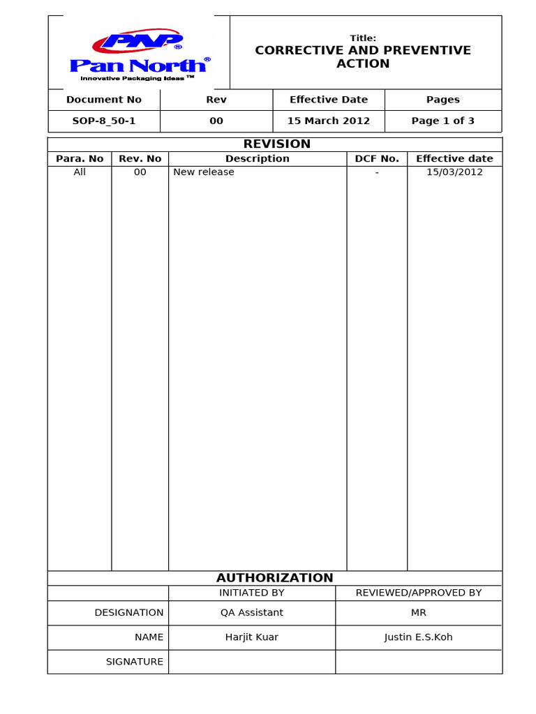 Corrective and Preventive Action SOP-8 - 50-1 Rev 00 | PDF