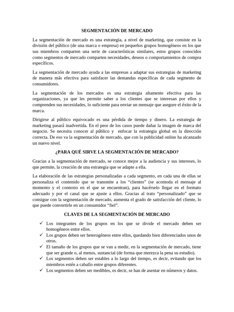 Segmentación de Mercado | PDF | Marketing | Segmentación de mercado