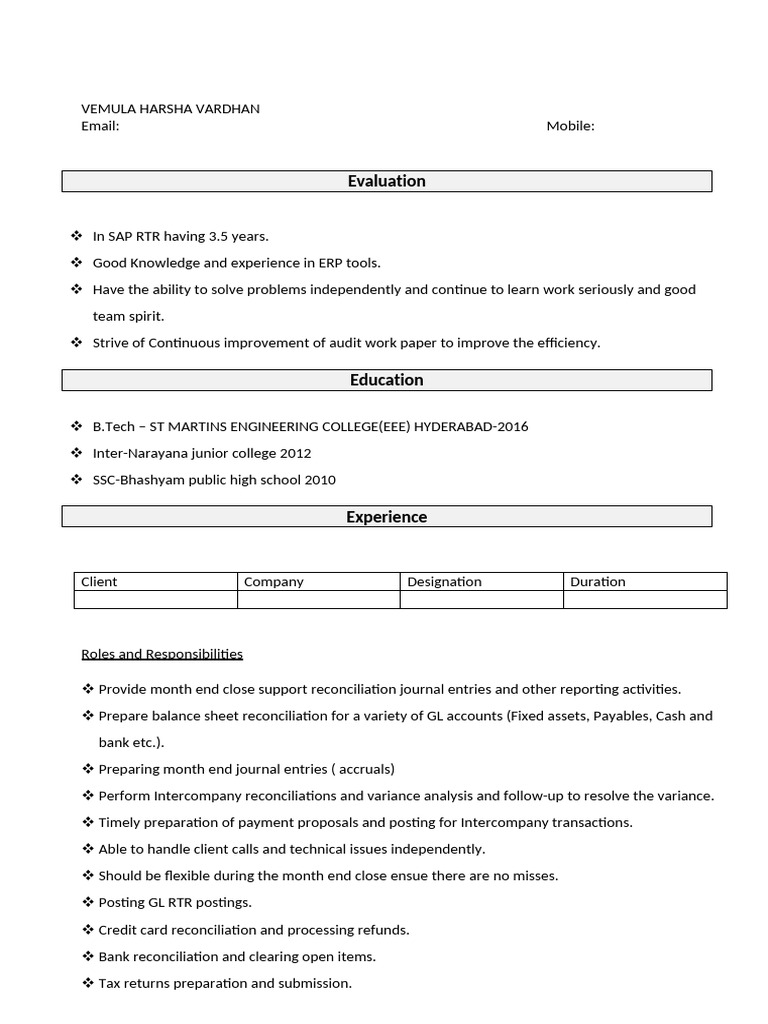 SAP RTR Accountant Resume Summary | PDF | Accounts Payable | Accounting