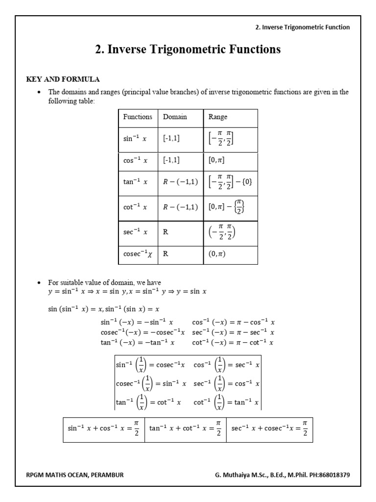 Inverse Trigonometric Functions Guide | PDF | Function (Mathematics ...