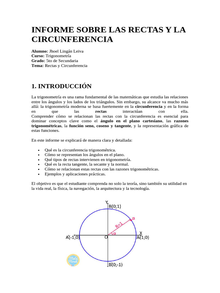 Informe Sobre Las Rectas y La Circunferencia | PDF | Trigonometría ...