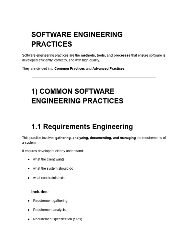 Essential Software Engineering Practices | PDF | Software Development ...