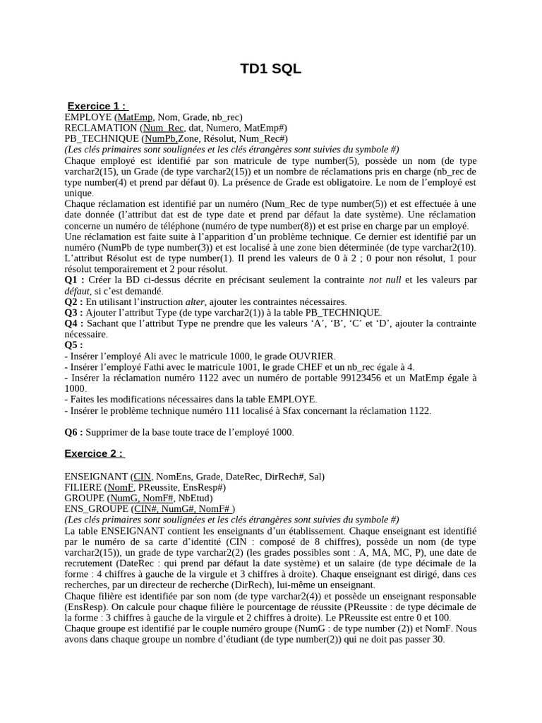 Création et gestion de bases de données SQL | PDF