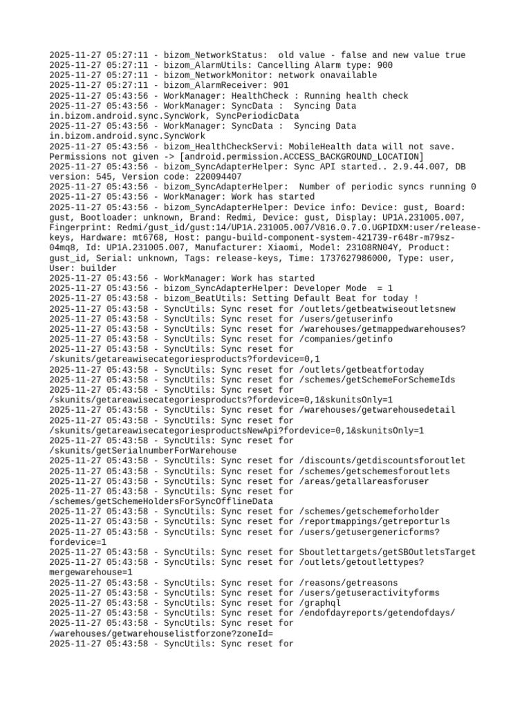 Bizom Network and Sync Status Log | PDF | Software Engineering ...