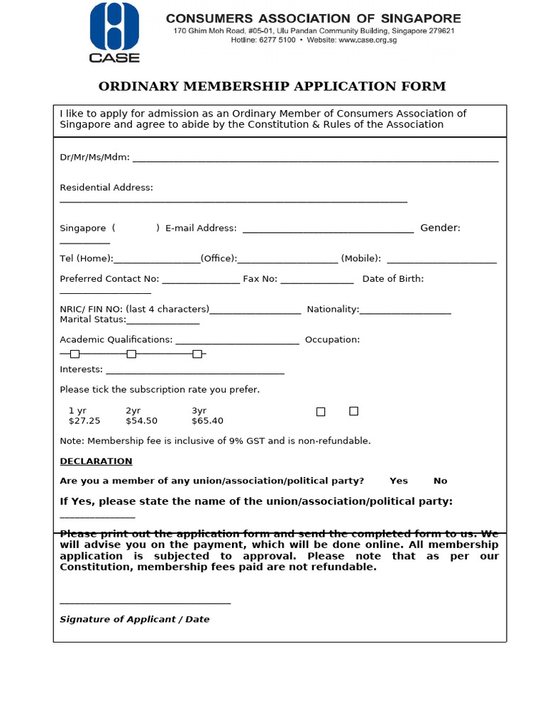 Ordinary Membership Form | PDF