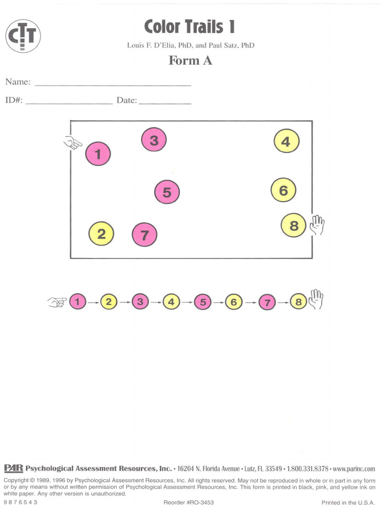 Color Trails Psychological Assessment Forms | PDF