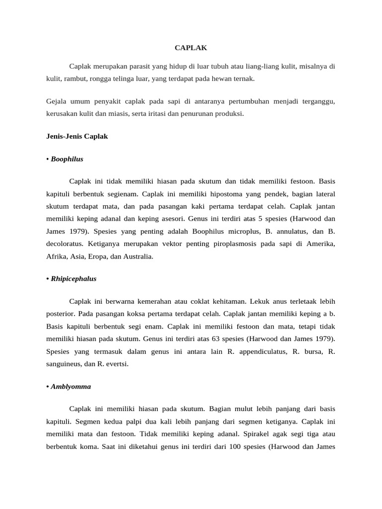Pengendalian Caplak pada Sapi Ternak | PDF