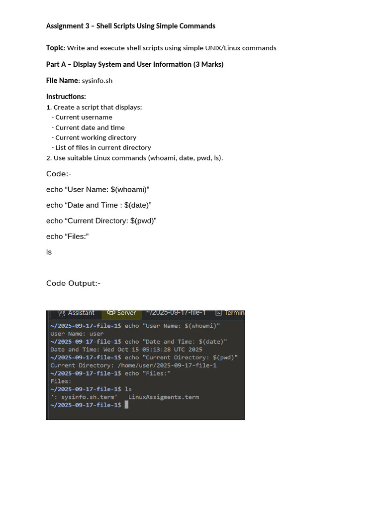 Shell Scripts: User Info, File Ops, Math | PDF