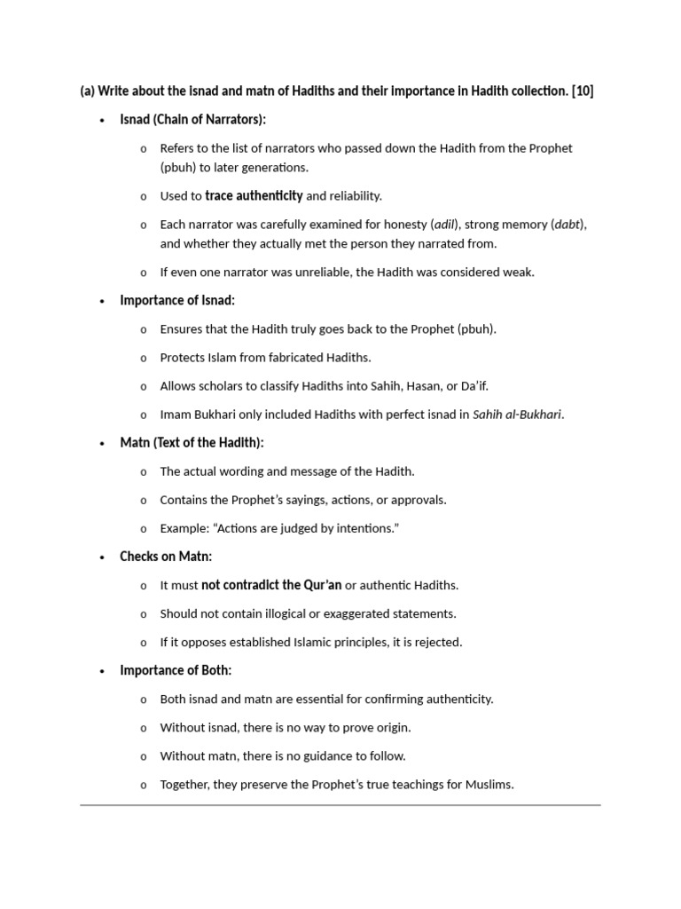 Importance of Isnad and Matn in Hadiths | PDF | Hadith | Muhammad