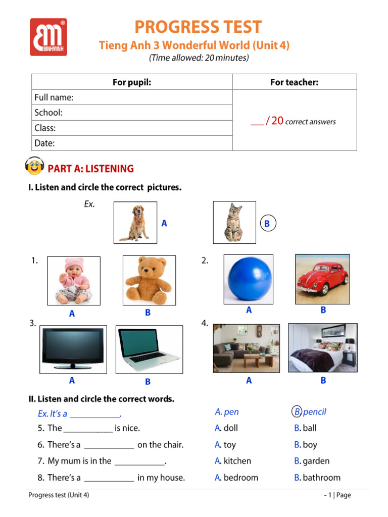 Grade 3 - Progress Test - Unit 4 (Easy) (PDF - Io) | PDF