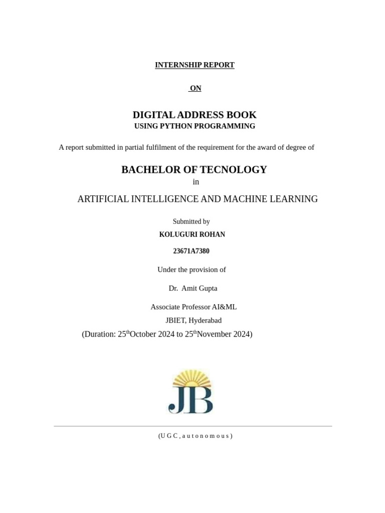 Python Digital Address Book Report | PDF | Python (Programming Language ...