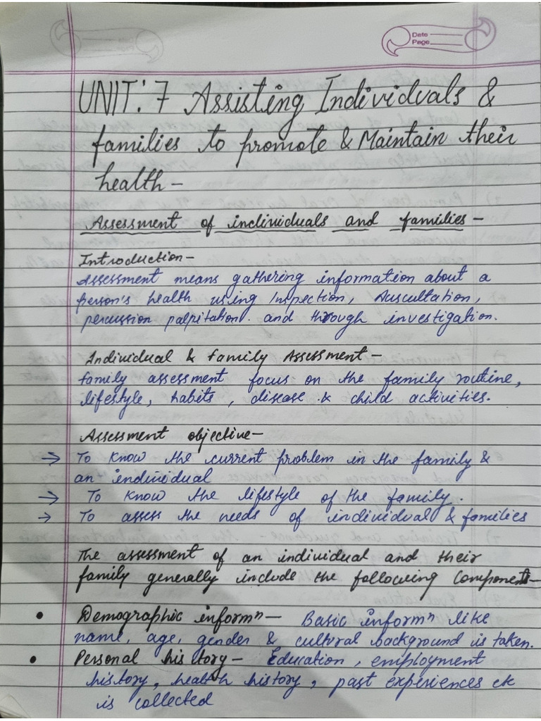 Unit 7 Assisting Individual and Families To Promote and Maintain | PDF
