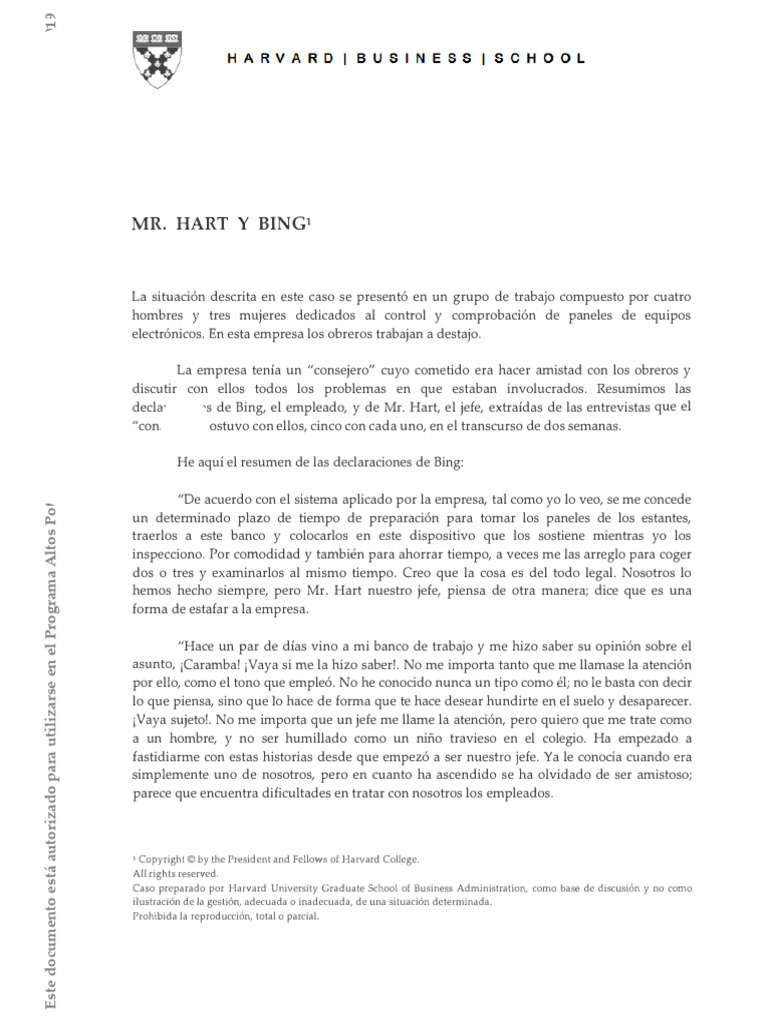 Conflicto Laboral: Mr. Hart y Bing | PDF