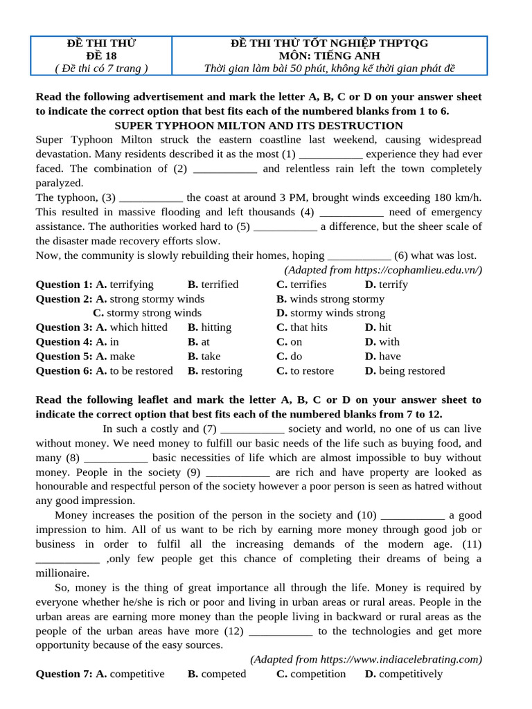 English Practice Test for High School Graduation | PDF | Artificial ...