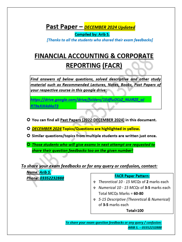 FACR Exam Feedback & Past Papers Guide | PDF | Deferred Tax | Depreciation