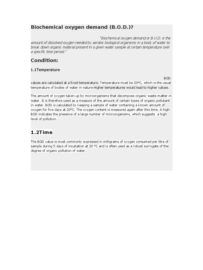 What Is Biochemical Oxygen Demand | PDF