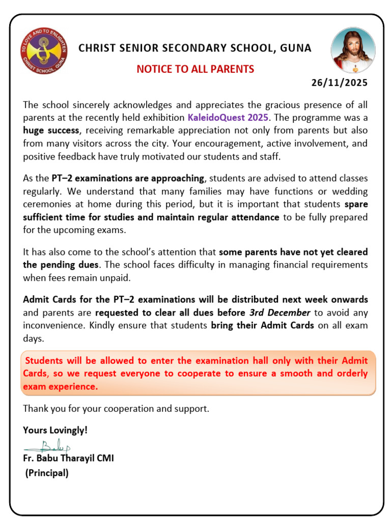 Important Notice To All Parents 261125 | PDF