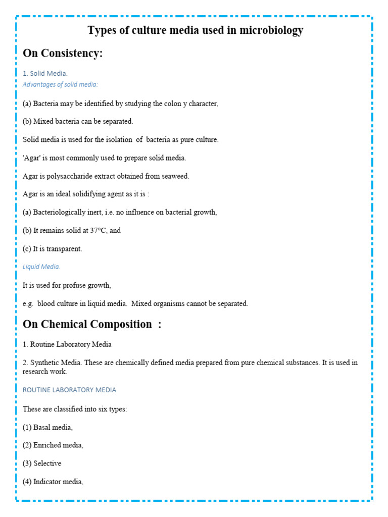 Types of Culture Media Used in Microbiology | PDF | Growth Medium | Agar