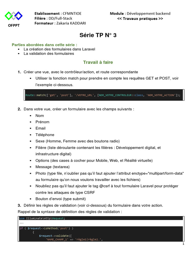 TP Laravel : Création et validation de formulaires | PDF | Informatique