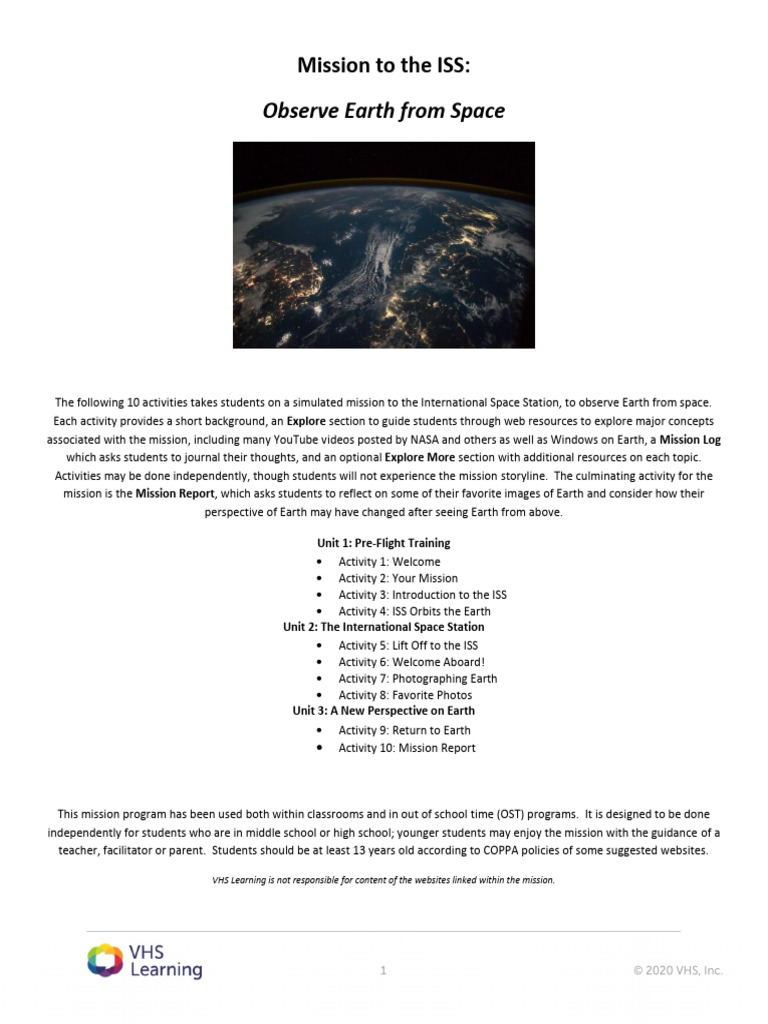 ISS Mission Activities for Students | PDF | International Space Station ...