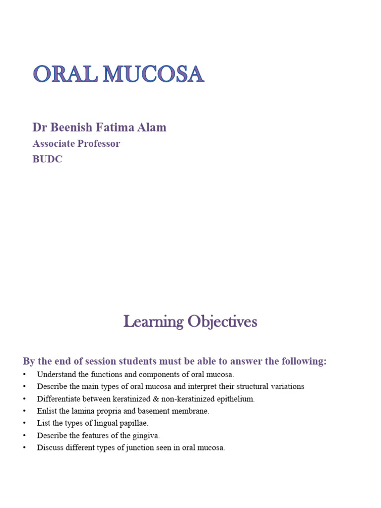 Functions and Types of Oral Mucosa | PDF | Epithelium | Histology