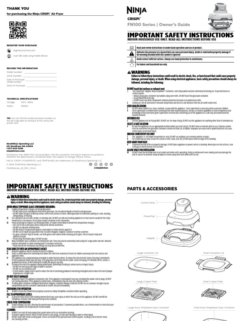 Ninja CRISPi FN100 Owner's Guide | PDF
