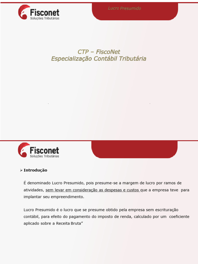 Lucro Presumido: Regras e Cálculos | PDF | Impostos | Imposto de Renda