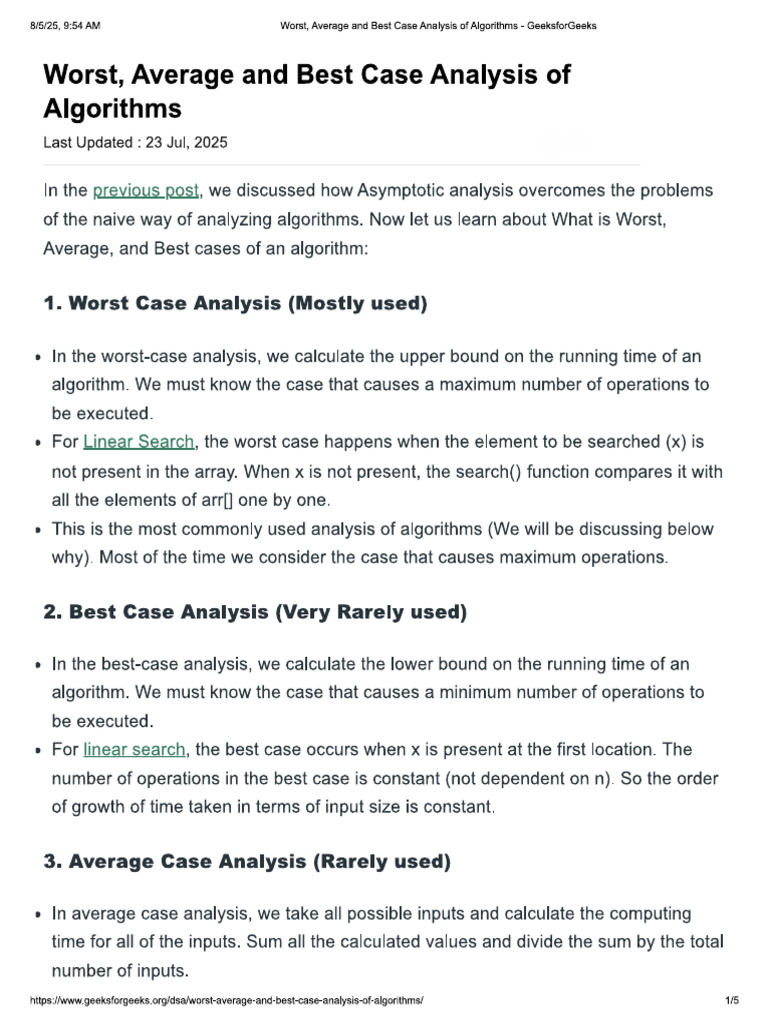 Worst, Average and Best Case Analysis of | PDF