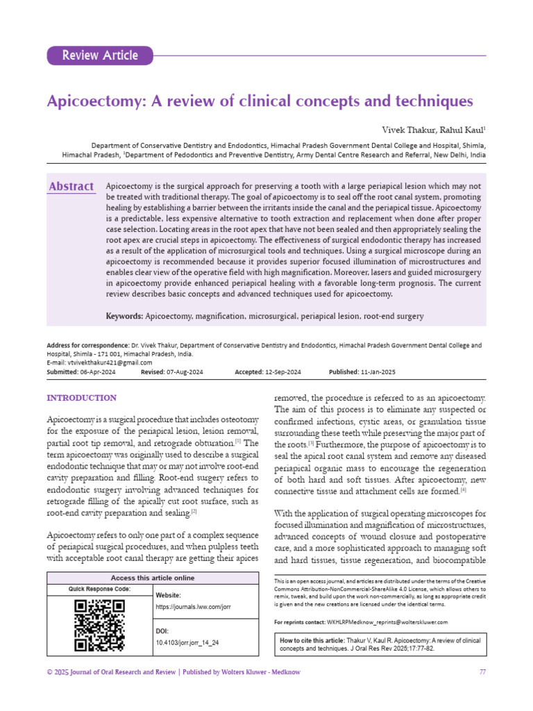 Apicoectomy A Review of Clinical Concepts And.13 | PDF | Dentistry ...