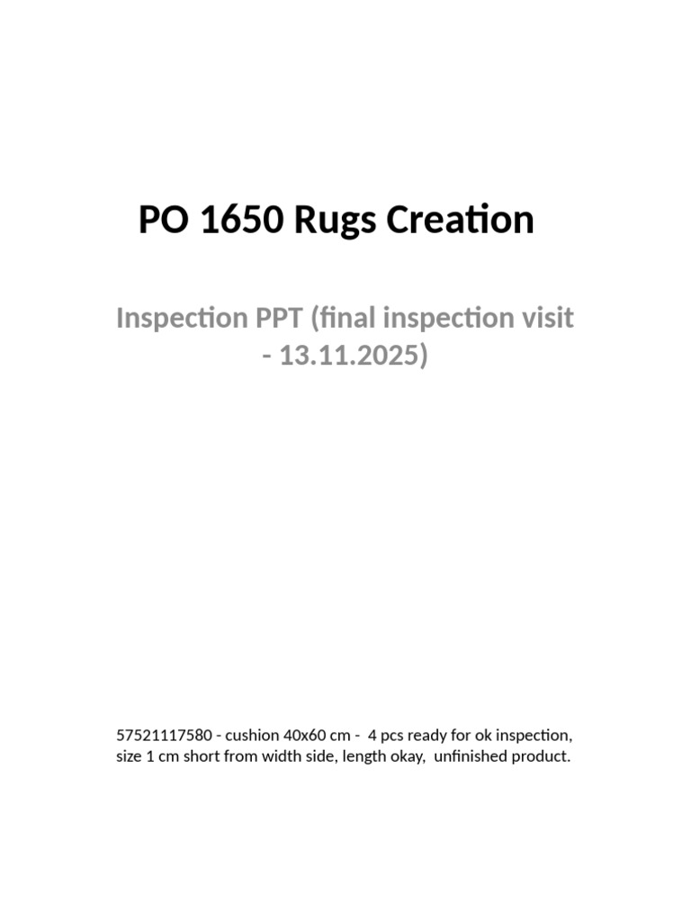 PO 1650 Rug Inspection Report | PDF