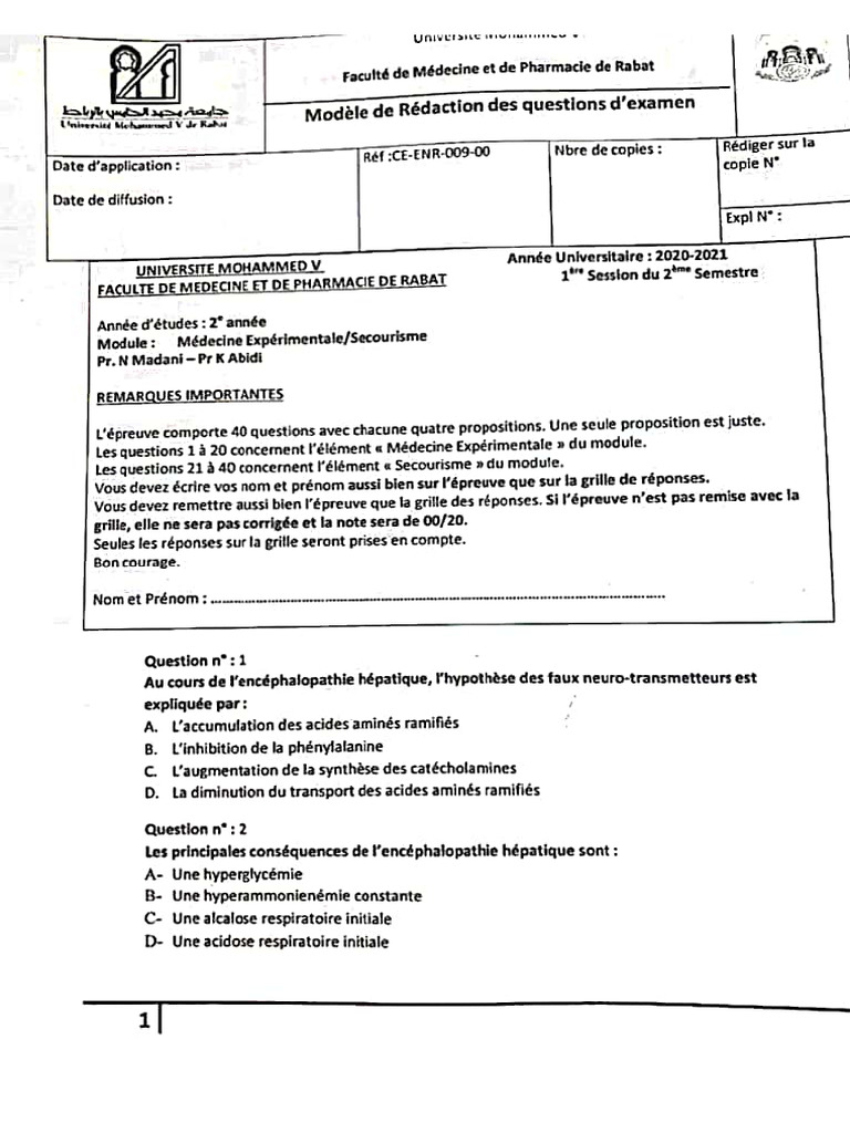 5 - Exam Normal Medex Secourisme 2021 | PDF