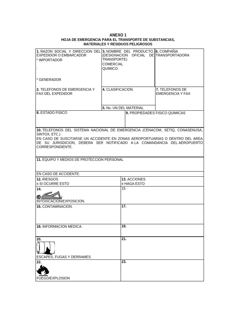 Hoja de Emergencia para Transporte Peligroso | PDF