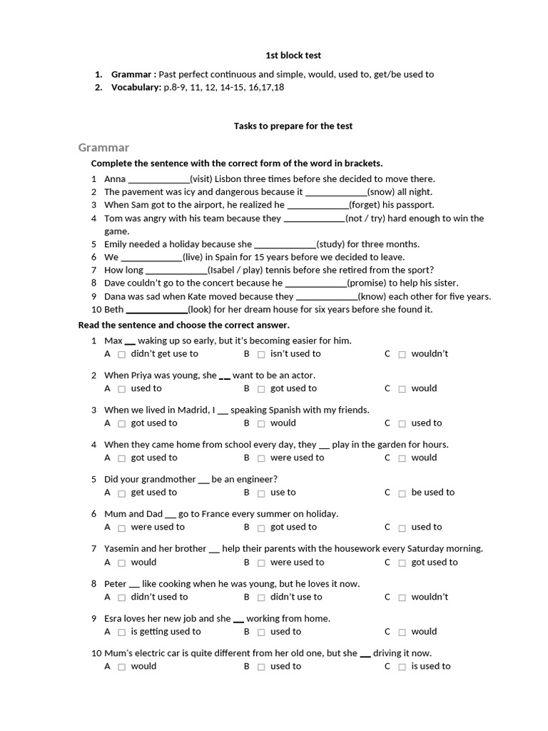 1st Block Test - Tasks To Prepare | PDF