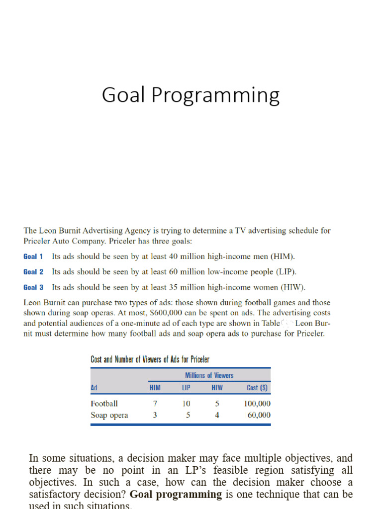 Understanding Goal Programming Techniques | PDF